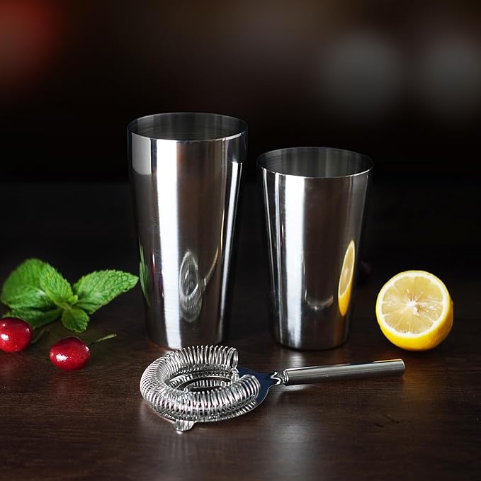 Stainless Steel Cocktail Shaker, 3-Piece Mixology Bartender kit, Bar Set with 18oz & 28oz Mixed Drink Shaker, Cocktail Tin Hawthorne Strainer