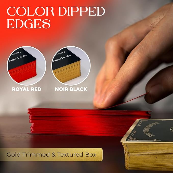 Bar Essentials for Home 120+ Cocktail Recipe Cards. Gifts for Alcohol Lovers. Alcohol Drinks Bar Charts. Red & Black Mixology Cards Bar Wall Decor (Double Sided Charts)