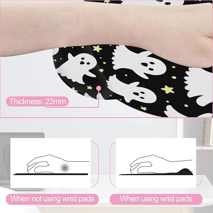 Halloween Ghosts Keyboard Wrist Rest Pad Mouse Pad Set,Ergonomic Mousepad Wrist Support Memory Foam Desk Pad for Gaming Office,Non-Slip Rubber Base Easy Typing for Home Office Computers
