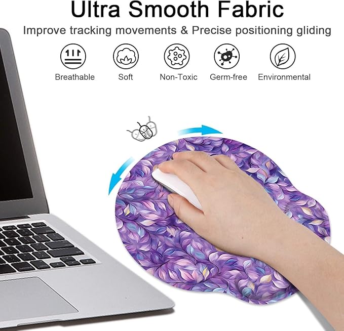 Britimes Purple Leaves Oil Painting Mouse Pad 3pcs Set with Wrist Support Non-Slip Rubber Base Ergonomic Pad,Mouse Wrist Cushion Support and Coasters for Home Office Gaming Easy Typing & Pain Relief