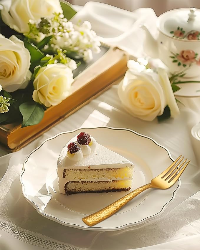 Silverware Set,Ollex 40-Piece Hammered Gold Flatware Cutlery Set for 8 Mirror Finished with Anti-rust stainless steel Spoon Knives Forks for Kitchen Hotel Party Modern Utensil Sets, Dishwasher Safe