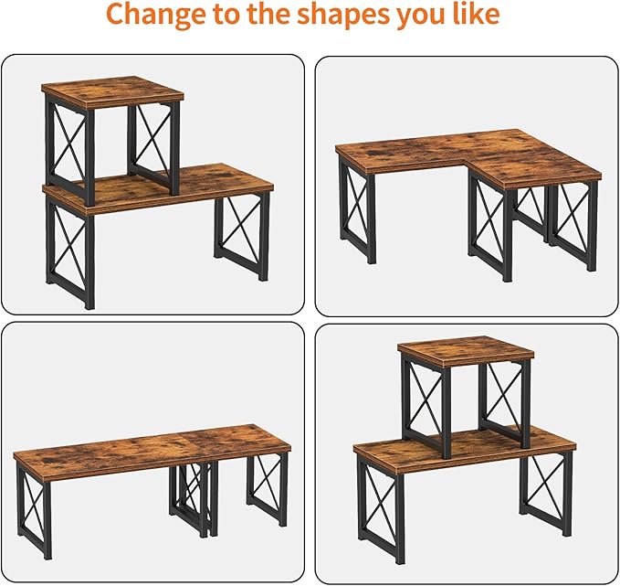 Honiter Desk Shelf Organizer, Desk Shelf for Top of Desk, 2 Tier Adjustable Small Bookshelf Organizer, Freestanding Stackable Desktop Stand, Kitchen Counter Display Rack, Rustic Brown