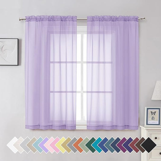 Aiyufeng Light Purple Sheer Curtain Panels Pair Sold 54 Inch Length, Light Filtering Window Curtain Drapes Treatment for Kitchen, Bedroom/Children Room, Voile Top Dual Rod Pocket, 2 Pack of 42 x 54"