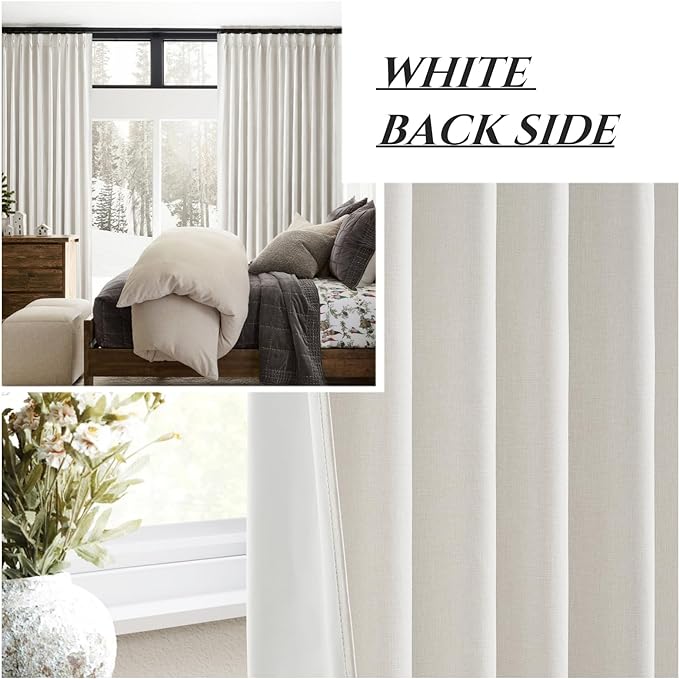8-3/4FT Extra Long Curtains for Bedroom, Lush Decor 105 Inch Linen Blackout Light Blocking Nursery Window Curtains 2 Panels Burg Textured Back Tab&Pinch Pleated Drapes with Hooks Birch (40"x105")