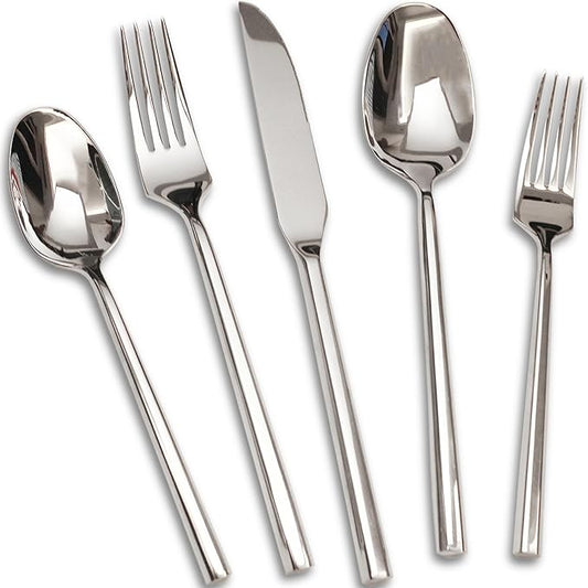 18/10 20-Piece Silverware Set, Hexagonal Flatware Set Stainless Steel, Modern Cutlery Set, Service for 4, Mirror Finish Dishwasher Safe