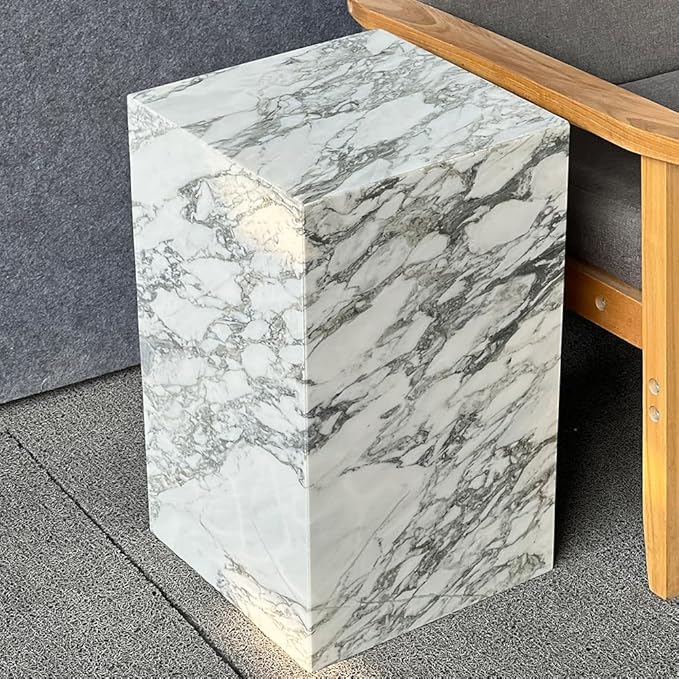 Luxury Marble Side Table,Square End Table for Modern Sofa and Bed, Living Room, Sofa, Bedroom（Arabescato）