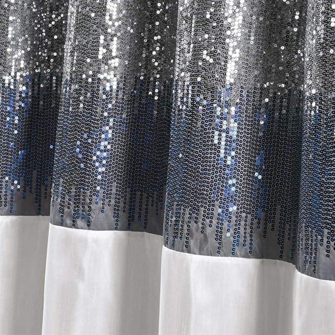 Lush Decor - Shower Curtain, Sparkly Color Block, Sequin Design, Modern Glam Bathroom Decor (Night Sky, 72" x 72")