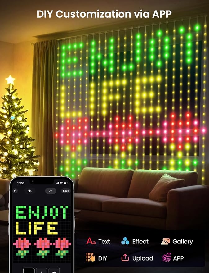 LED Curtain Light, 400 LEDs, Smart RGB+IC Color Changing Holiday Wall Lights, 3.3x3.3ft Indoor Dynamic DIY LED String Lights, APP Remote Control, For Bedroom, Living Room, Window Decor, Party, Wedding