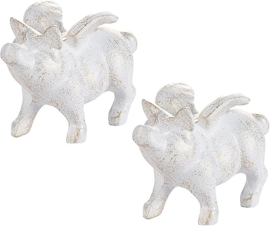 Sungmor 2PC Small Hog Heaven Flying Pig Statues, Cast Iron Animal Angel Figurine, Garden Patio Yard Outdoor Decorative Statues, Home Office Store Desktop Paperweight, Indoor Shelf Display Ornaments