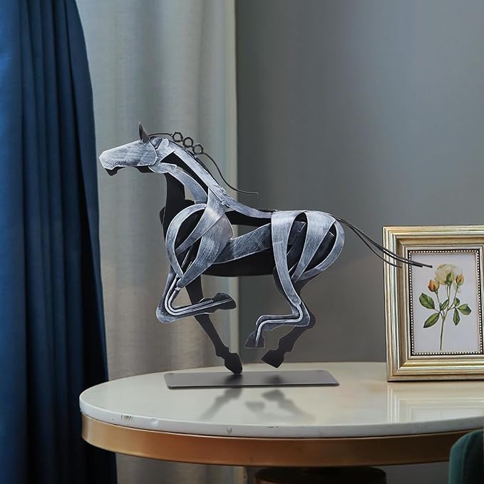 Horse Statue, Unique Metal Art Sculpture for Vintage Home Decor, Modern Decor, Gift for Horse Lovers (Grey)