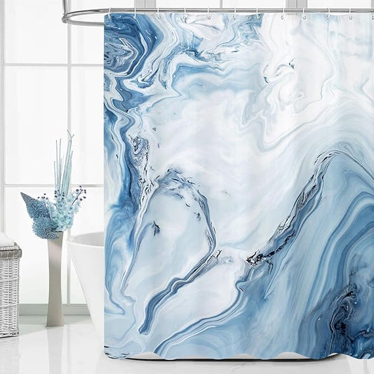 MitoVilla Blue Marble Shower Curtain, Modern Ombre Fabric Cloth Shower Curtains for Luxury Bathroom Decor, Abstract Chic Summer Watercolor Shower Curtain, 72x72