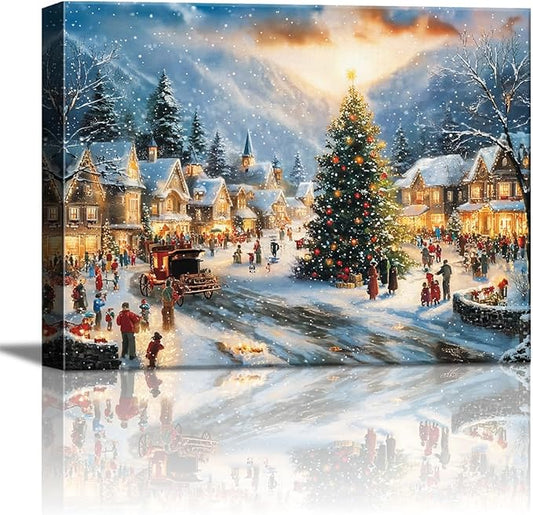 Vintage Christmas Country Canvas Wall Art, Framed Festive Santa Print Ready to Hang, Ideal Christmas Decorations for Home, Unique Holiday Gifts & Winter Decor