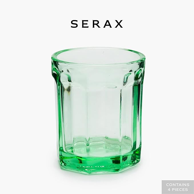 Serax Drinking Glasses Set of 4 | Fish & Fish glassware by Paola Navone | 7.44 FL oz Clear Green Water Glass Cups without Lids | Home Essentials, Kitchen Set | Drinks, Juice, Coffee