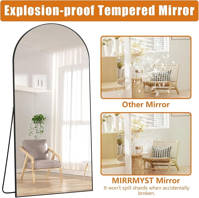 Arched Full Length Mirror, 76"x34" Large Floor Mirror Blake Free Standing Mirror Full Length for Bedroom Living Room Gym, Tempered Glass