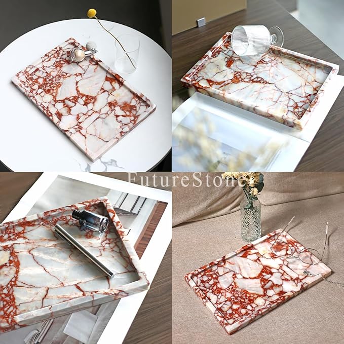100% Natural Marble Serving Tray Luxury Marble Storage Tray for Home Decor Stone Tray for Bathroom/Kitchen/Vanity/Dresser,Plate Holder for Tissues, Candles, Towel