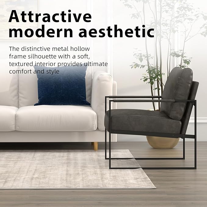 INZOY Accent Arm Chair with Metal Frame Set of 6, Comfy Living Room Chair with Plump Backrest and Cushion, Mid Century Modern Chair with Sturdy Structure, Easy to Clean, Dark Grey