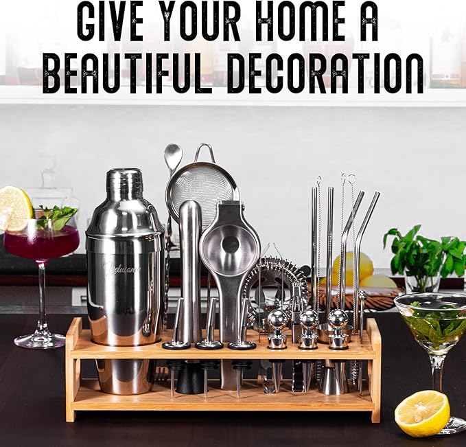 26-Piece Cocktail Shaker Set - Bartender Kit with Stand, Shakers for Cocktail with All Shakers Bartending Bar Tool for Drink Mixing, Home, Lounge & Party