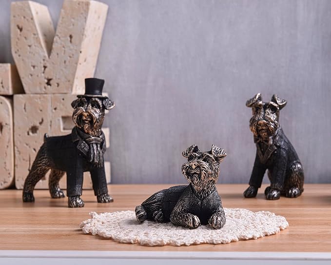 Vintage Black Dog Figurines Home Decor,Resin Small Animal Statue Set of 3,Modern Coffee Table Figurine for Living Room Desk Home Bookshelf Shelves Collectible Figurines,Gifts for Mom Women