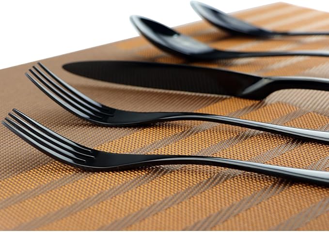 Mirror Polishing Black 18/10 Stainless Steel, 20-Piece Flatware Silverware Set Service for 4 Stainless Steel Cutlery Include Knife Fork Spoon Dishwasher Safe
