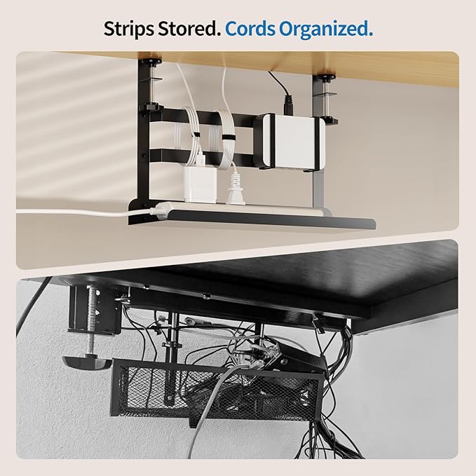YECAYE Under Desk Cable Management Tray, All-Metal Clamp-Mount Cable Management Organizer Tray, Computer Cord Organizer Rack, Standing Desk Wire Organization for Office and Home, Black