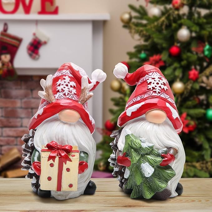 Hodao Christmas Resin Gnomes Handmade Christmas Resin Gnomes Holiday Present, Winter Table Christmas Tree Decorations Indoor and Display on Mantel or Window Sill