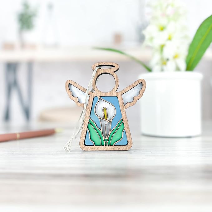 Calla Lily Decor - Christmas Tree Ornaments - Guardian Angel Flower Figurine - Loss of Father Sympathy Gift - White - 3.5" (H)
