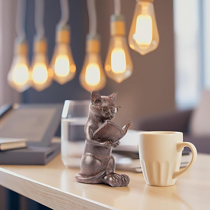 Young's Inc. Cat Figurine - Cute Cat Statue - Whimsical Cat Decor for Cat Lovers - Cat Collectibles and Meditation Decor - Cat with Mirror - 4'' L X 2'' W X 4'' H