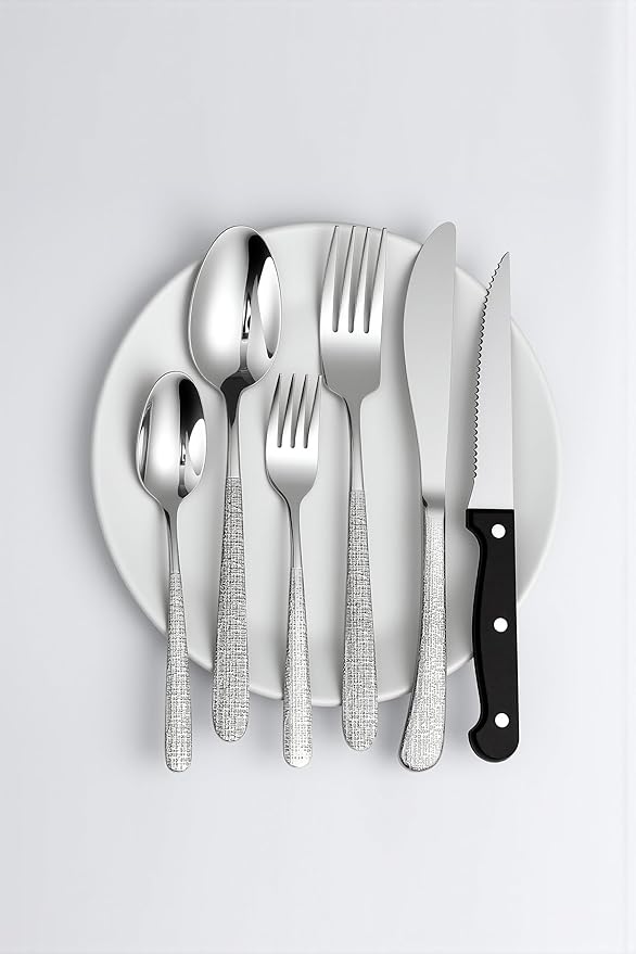 Drill Pattern Tableware Set, 24 Pcs Silverware Set For 4, Food-Grade Stainless Steel Flatware Set, Mirror Polished Cutlery Utensil Set, Include Steak Knife Fork And Spoo, Dishwasher Safe