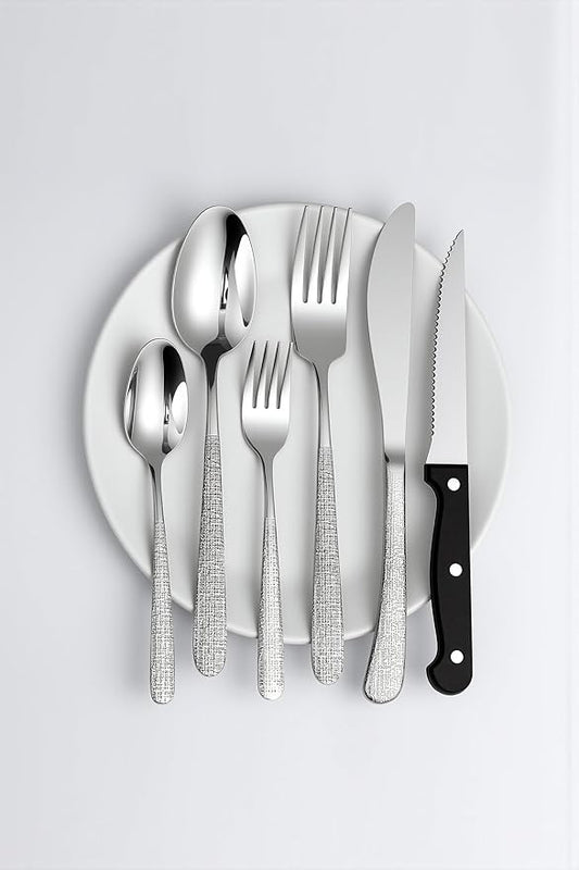 Drill Pattern Tableware Set, 24 Pcs Silverware Set For 4, Food-Grade Stainless Steel Flatware Set, Mirror Polished Cutlery Utensil Set, Include Steak Knife Fork And Spoo, Dishwasher Safe