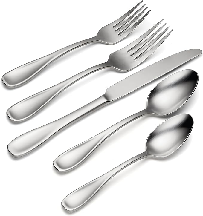 Oneida H221045AL20 Brushed Satin Voss 45 Piece Everyday Flatware Set, Service For 8