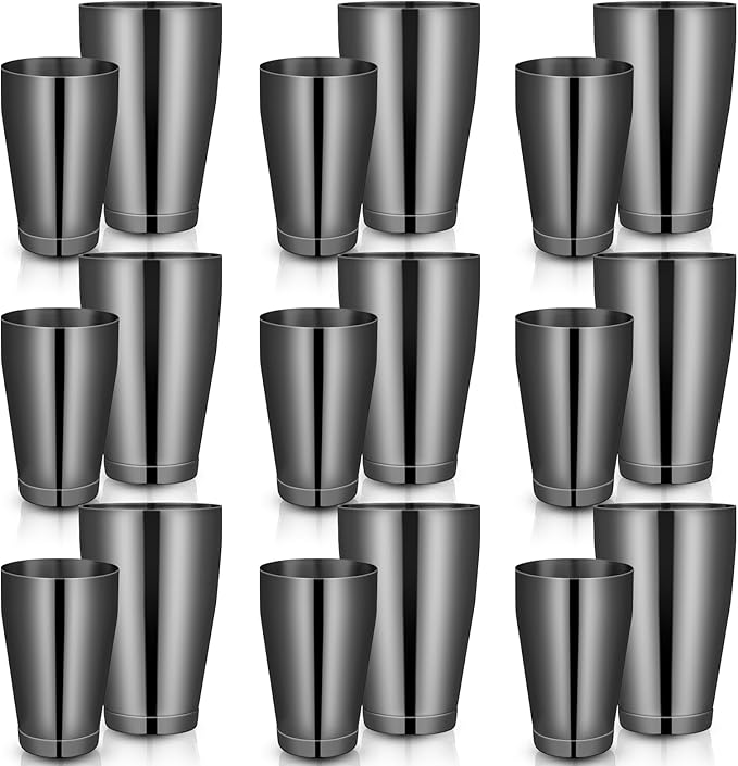 Lallisa 10 Pieces Cocktail Shakers Professional Bar Boston Shaker Set Stainless Steel Martini Shaker Drink Mixer Basic Tools Weighted Shake Metal Can for Bartenders, 18 Oz, 28 oz(Black)