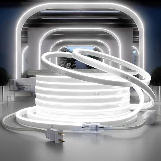 LED Neon Rope Light, 98ft LED Neon with Dimmable,LED Neon Strip Light Outdoor Waterproof,ETL Listed Cool White Led Rope Lights for Supermarket,High Building, Party,110v