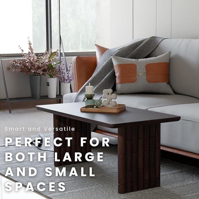 Bambos Coffee Table - Solid Mango Wood Center Table – Handcrafted Living Room Furniture for Apartment, Patio, Home Decor - Compact Sofa Table, Easy Assembly, Modern Accent Piece with Walnut Finish