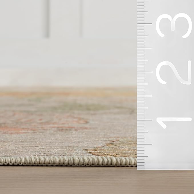 Dash & Albert Zell Multi Machine Washable Rug, 6 X 9 Feet, Multicolored/Tan Floral Pattern