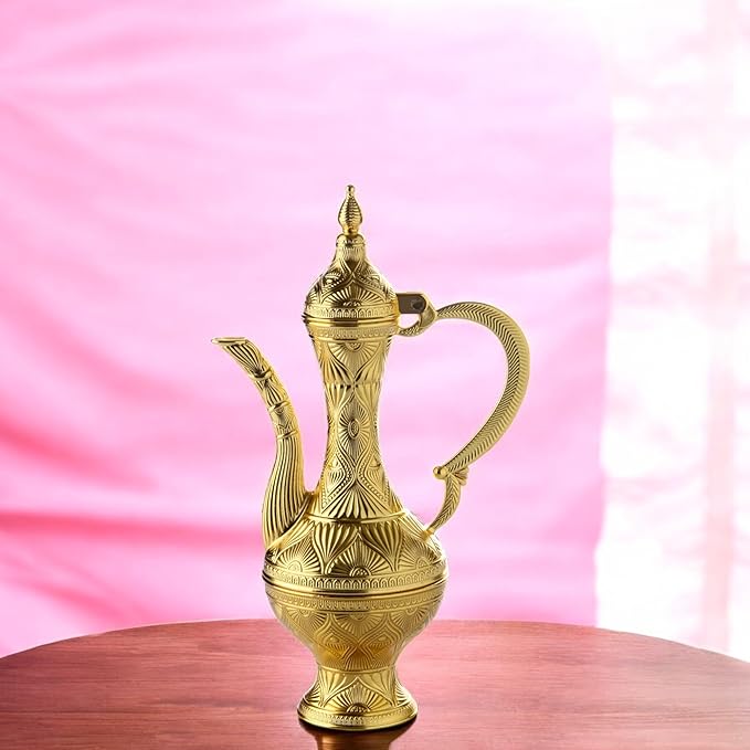 Alisveristime Small Decorative Zamac Ewer – Miniature Ottoman-Inspired Ornate Pitcher with Lid for Home Décor (8.27” x 4.72” x 2.76”) (Gold)