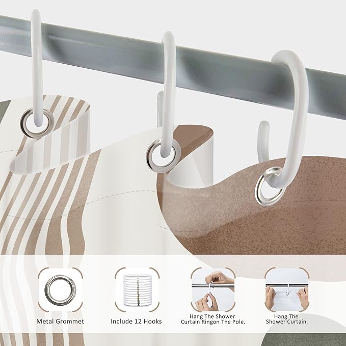 Glawry Boho Shower Curtain Extra Long Mid Century Abstract Plant Palm Leaves Modern Arch Bathroom Minimalist Geometric Aesthetic 72Wx84L Inches Bath Accessories Art Home Decor Fabric 12 Pack Hooks