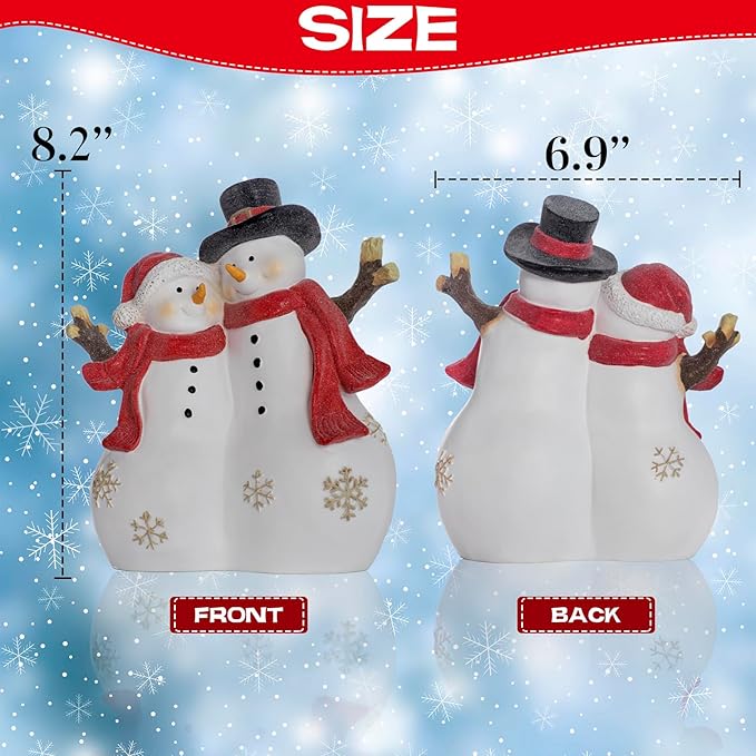 Christmas Decor Snowman Figurines Resin Lighted Indoor Ornaments Holiday Tree Festive Decorations Light Up New Year Gift Decoration for Table (Snowman Couple)