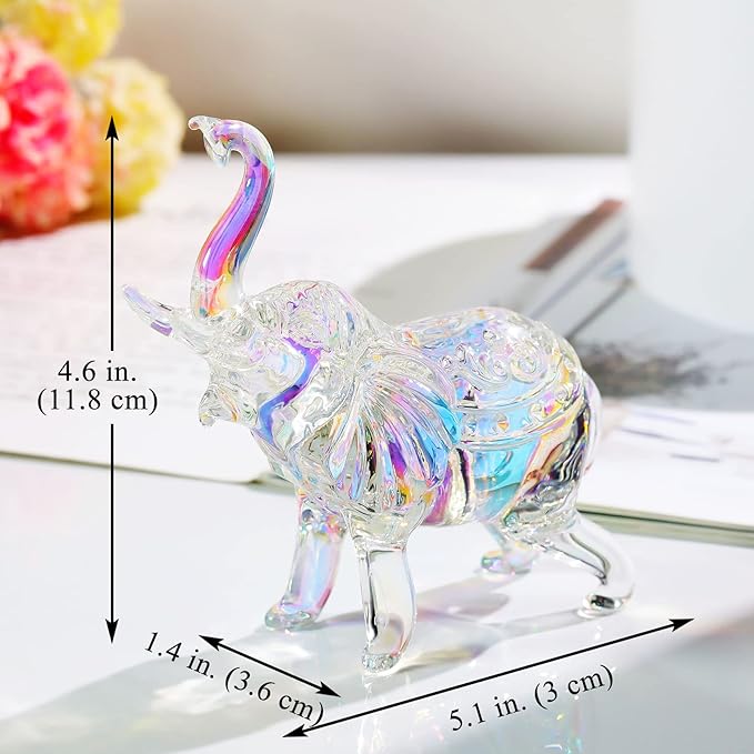 YWHL Cute Crystal Glass Elephant Figurine, Collectible Gifts for Elephant Lovers Women, Animal Statue for Home Decoration