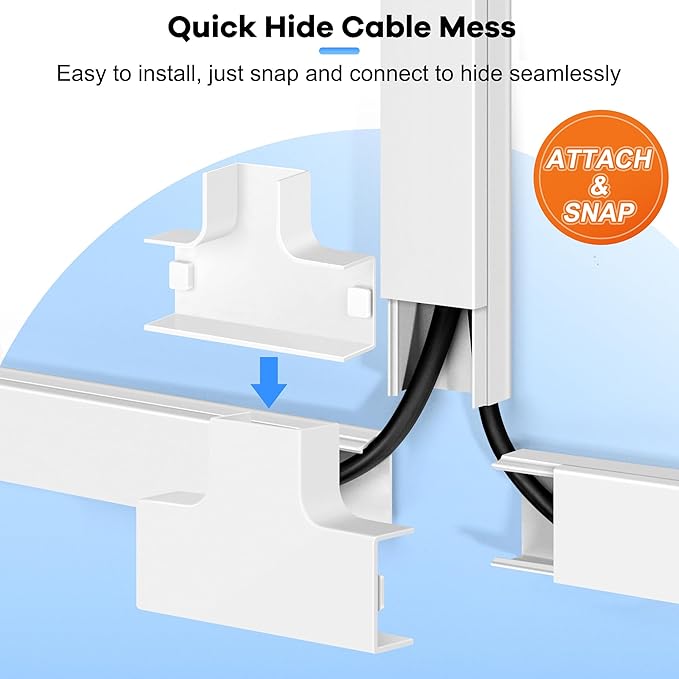 306in Cord Hider Kit, Cord Covers for Wires on Wall, Paintable Wire Cover for Cords, Cable Hider for Wall Mounted TV, White Cord Concealer, Cable Raceway Wire Management, 18xL17in x W0.95in x H0.55in