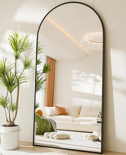 SUNQUEEN 71"×32" Mirror Full Length, Arched Full Length Mirror with Stand, Standing Floor Mirror Wall, Hanging or Leaning Large Full Body Mirrors for Bedroom Living Room (Black)