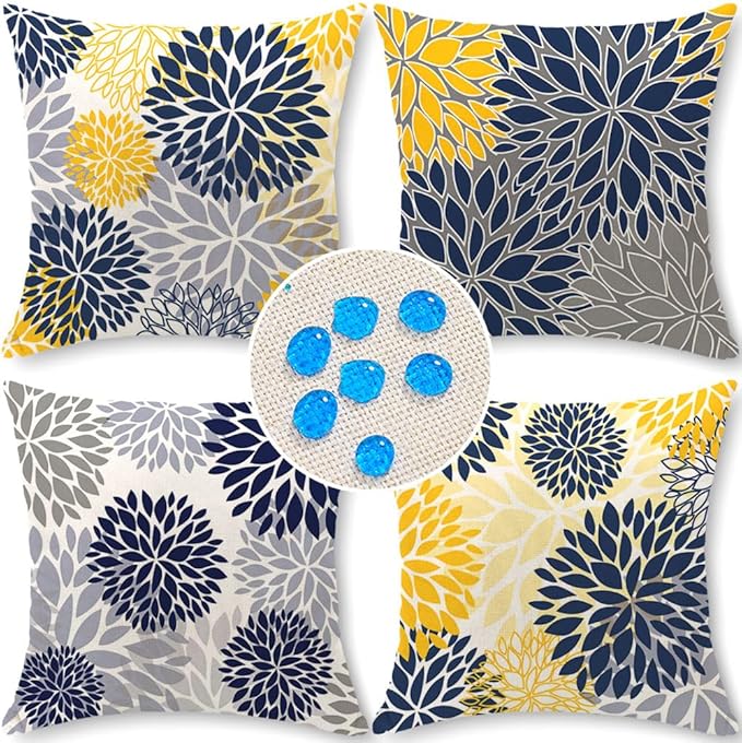 Cirzone Outdoor Pillow Covers 18x18 Set of 4 Morden Blue Flower Patterns Waterproof Throw Outdoor Pillows Boho Decorations for Funiture Patio Garden Home