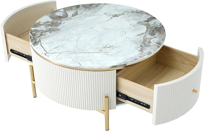 Modern Round Coffee Table with 2 Large Drawers Storage Accent Table(31.5'')