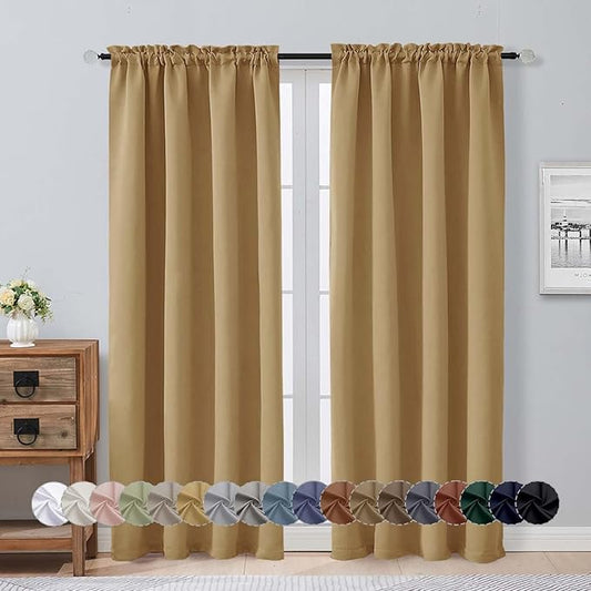 Aiyufeng Gold Blackout Curtains for Bedroom 72 Inch Length 2 Panels Set, Privacy Thermal Insulated Rod Pocket Door Window Curtains for Patio French Door Front Door, W40 x L72 Inch, Gold