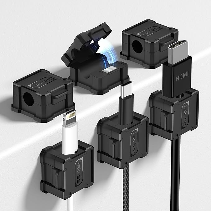 6 Pack Magnetic Cable Clips [Cable Smooth Adjustable] Cord Holder,Under Desk Cable Management,Kailfee Adhesive Wire Holder Keeper Organizer for Home | Office | Car | Desk | Nightstand | Strong Magnet