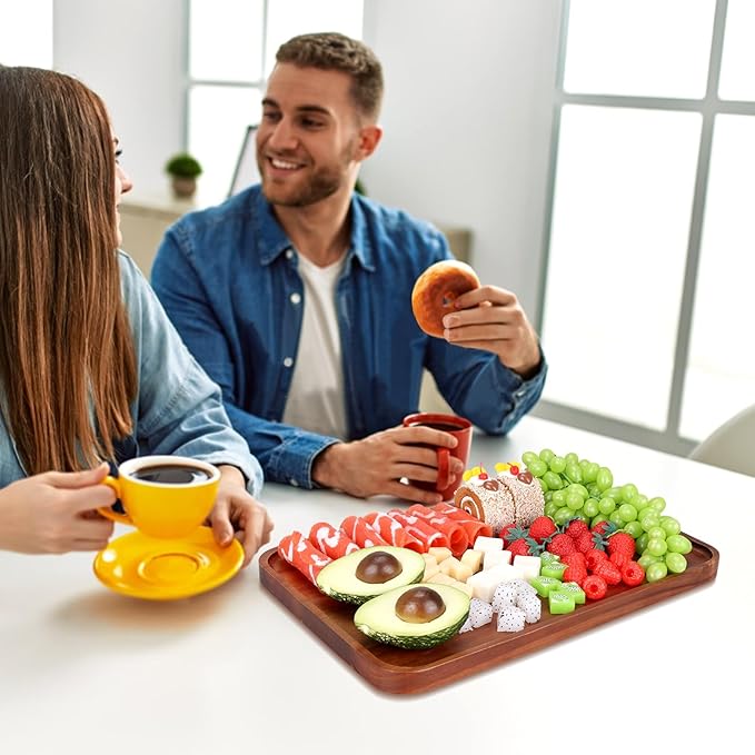 16" X 10" Large Wooden Serving Trays Acacia Wood Charcuterie Boards Rectangular Serving Platters for Cookie, Dessert, Party Food Dish Snack Appetizer Plates Kitchen Platter Tray Cheese Board