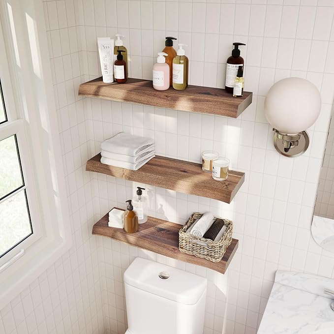 36" Acacia Live Edge Floating Shelves Set of 2 - Wall Mounted Wooden Shelf for Stylish Home Décor - Dark Walnut Color 36x7.5x1.5 Inches