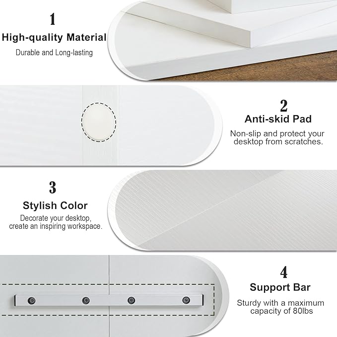 TEAMIX 2 Tier White Monitor Riser Stand, Wood Desktop Stand with storage for Laptop/PC/Printer/Keyboard, TV Stand Shelf Home Office Desk Accessories