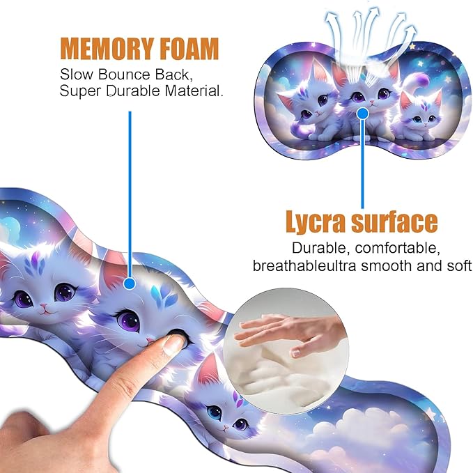 4 in 1 Ergonomic Keyboard Wrist Rest & Mouse Pad Wrist Rest Set, Large XXL Gaming Desk Mat 31.5"x 11.8" with Non-Slip Base, Memory Foam for Home Office Study Gaming, Cute Cat