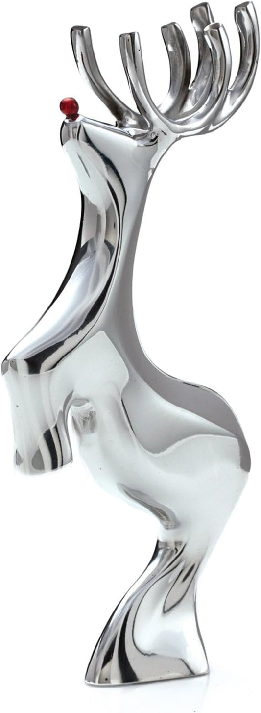 Nambé Red-Nosed Reindeer Holiday Sculpture – Christmas Tabletop Figurine by Alvaro Uribe, Polished Alloy Display for Mantel, Pairs with Sleigh and Reindeer Sets, 9.5” Tall Collectible Decor