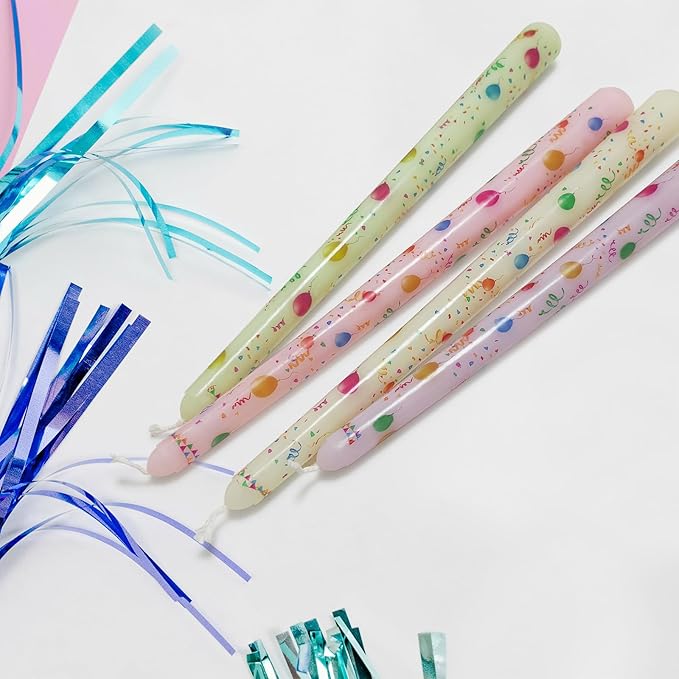 10 Inch Birthday Taper Candles 4 Pcs Unscented, Smokeless, Balloon Long Tapered Candlesticks Candles for Mother's Day Birthday Dinner Dating Wedding Party Home Decor